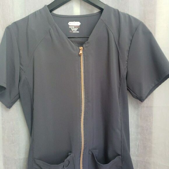 Scrubaid Scrub Top Dark Gray Zipper Front Scrubs Medical Vet Dental Women's S - Picture 3 of 8